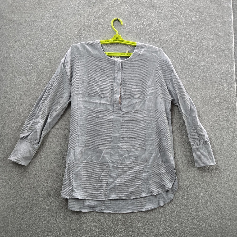 Soft Surroundings Women Blouse M Gray Linen Viscose Button Coastal Beachy